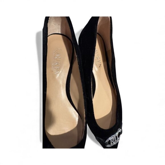 LAUREN Ralph Lauren “Lilah” Ballet Flats –Black Velvet with Rhinestones Size 7.5 - Picture 4 of 6